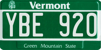 VT license plate YBE920
