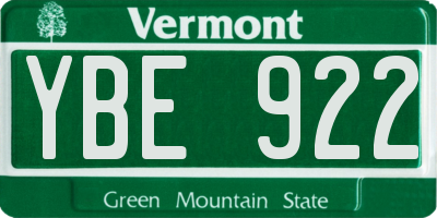 VT license plate YBE922