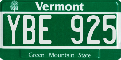 VT license plate YBE925