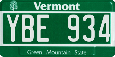 VT license plate YBE934