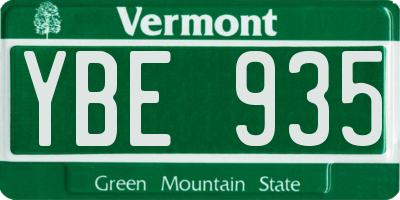 VT license plate YBE935