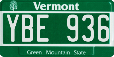 VT license plate YBE936