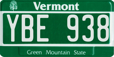VT license plate YBE938