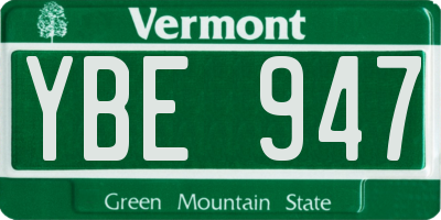 VT license plate YBE947