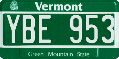VT license plate YBE953