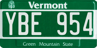VT license plate YBE954