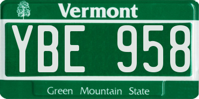 VT license plate YBE958
