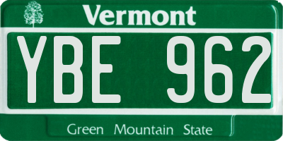 VT license plate YBE962