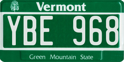 VT license plate YBE968