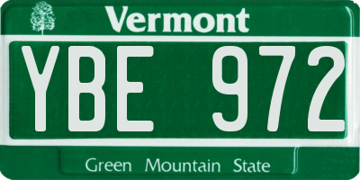 VT license plate YBE972