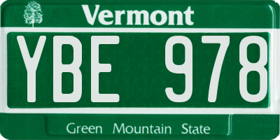 VT license plate YBE978
