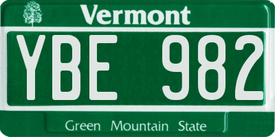VT license plate YBE982