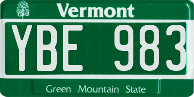 VT license plate YBE983