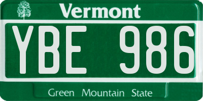 VT license plate YBE986