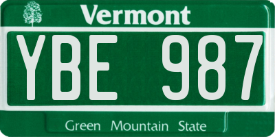 VT license plate YBE987