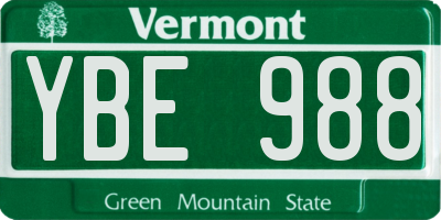 VT license plate YBE988