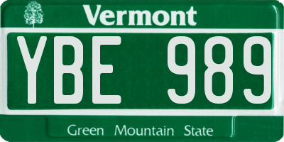 VT license plate YBE989