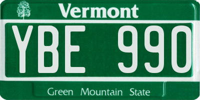 VT license plate YBE990