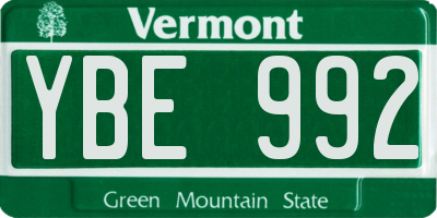 VT license plate YBE992