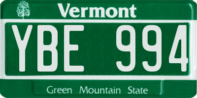 VT license plate YBE994