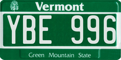 VT license plate YBE996