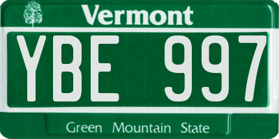 VT license plate YBE997