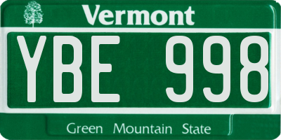 VT license plate YBE998
