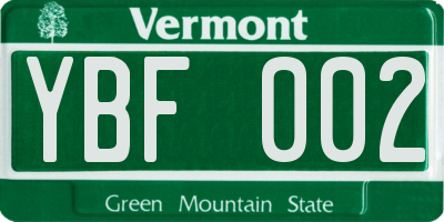 VT license plate YBF002