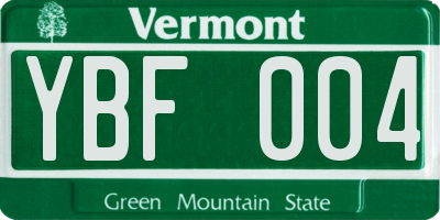 VT license plate YBF004