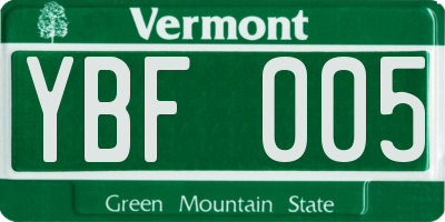 VT license plate YBF005