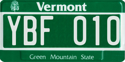 VT license plate YBF010
