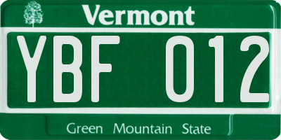 VT license plate YBF012