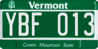 VT license plate YBF013