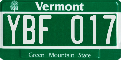 VT license plate YBF017