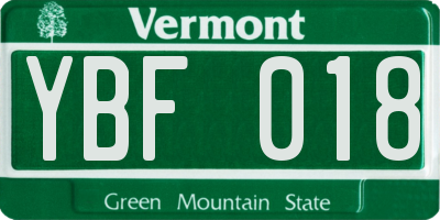 VT license plate YBF018