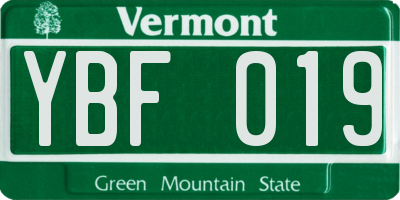 VT license plate YBF019