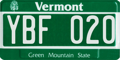 VT license plate YBF020