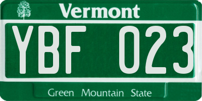 VT license plate YBF023