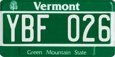 VT license plate YBF026
