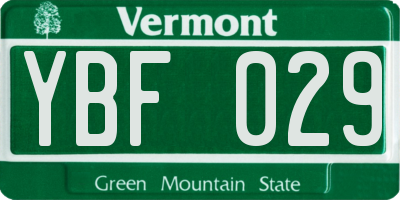 VT license plate YBF029