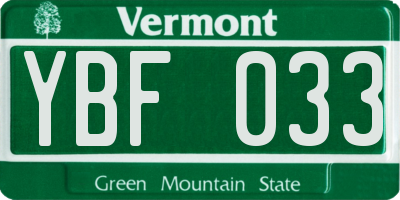 VT license plate YBF033