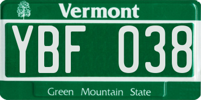 VT license plate YBF038
