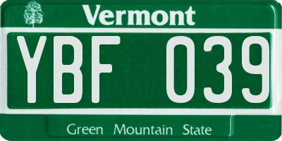 VT license plate YBF039