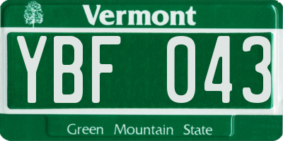 VT license plate YBF043