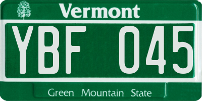 VT license plate YBF045
