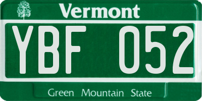 VT license plate YBF052
