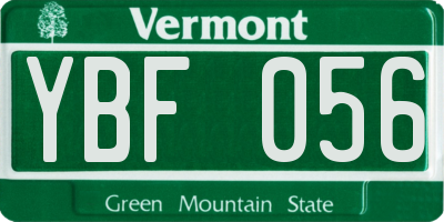 VT license plate YBF056