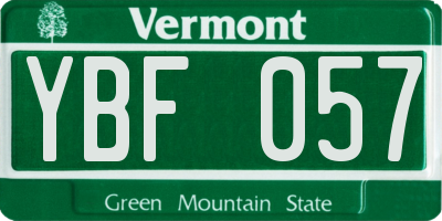 VT license plate YBF057
