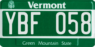 VT license plate YBF058