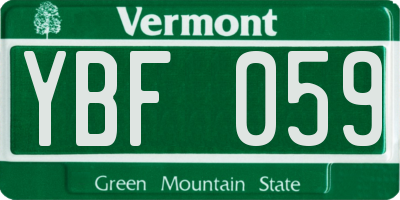 VT license plate YBF059